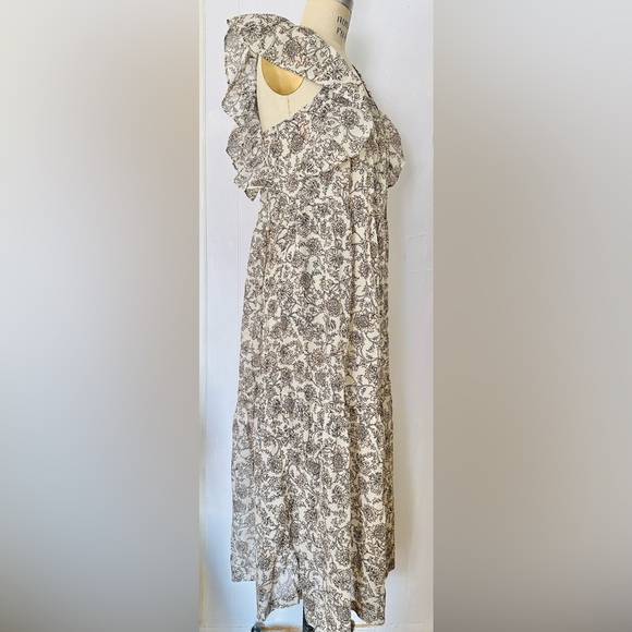 FREE PEOPLE BONITA MIDI DRESS FLORAL TEA COMBO BLUSH BEIGE BLACK L NWT - Picture 8 of 12